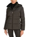 Calvin Klein Women's Faux-fur-lined Hooded Puffer Coat In Black