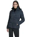 Calvin Klein Women's Faux-fur-lined Hooded Puffer Coat In Blue