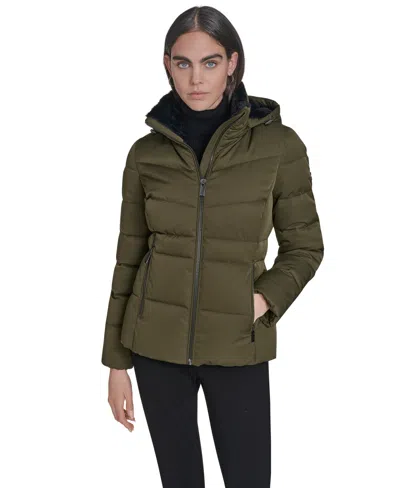Calvin Klein Women's Faux-fur-lined Hooded Puffer Coat In Brown