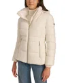 Calvin Klein Petite Faux-fur-lined Hooded Puffer Coat In Eggshell