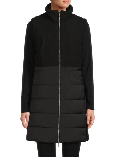 Calvin Klein Women's Faux Fur Quilted Longline Zip Vest In Black