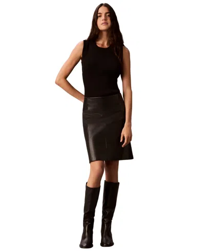 Calvin Klein Women's Faux Leather A-line Mini Skirt In Black