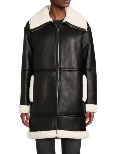 Calvin Klein Women's Faux Leather & Faux Fur Moto Coat In Black