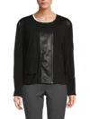 Calvin Klein Women's Faux Leather Asymmetric Knit Zip Jacket In Black