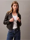 Calvin Klein Women's Faux Leather Zip Biker Jacket In Black Beauty