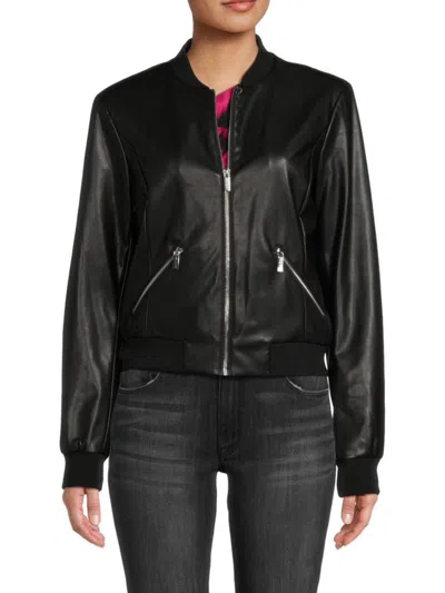 Calvin Klein Women's Faux Leather Bomber Jacket In Black