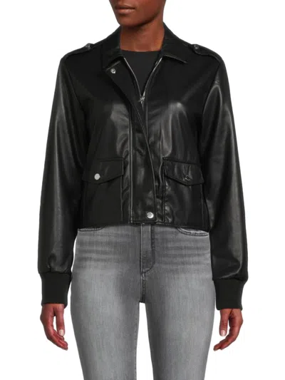 Calvin Klein Women's Faux Leather Cropped Moto Jacket In Black
