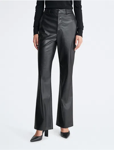 Calvin Klein Women's Faux Leather Flared Pants In Black