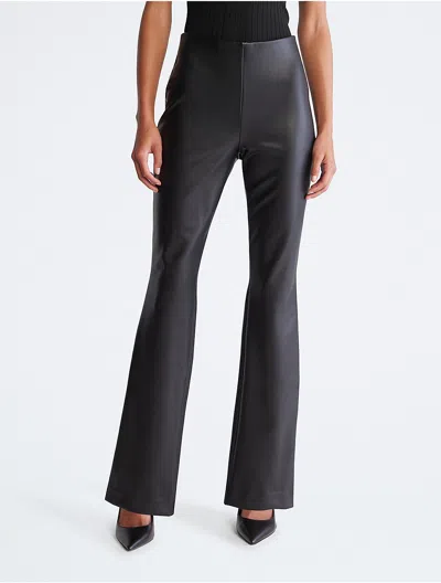 Calvin Klein Women's Faux Leather Flared Pants In Black