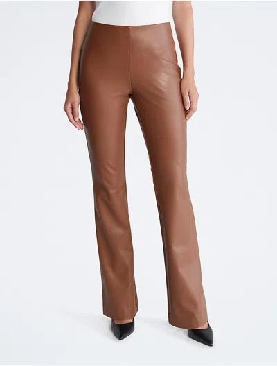Calvin Klein Women's Faux Leather Flared Pants In Brown