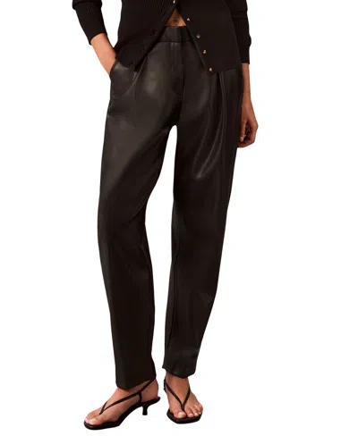 Calvin Klein Women's Faux Leather High-rise Pleated Barrel Leg Pants In Black