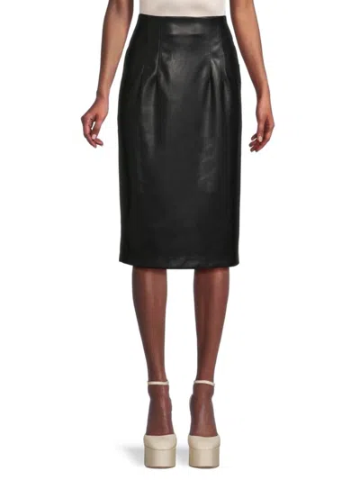 Calvin Klein Women's Faux Leather Midi Skirt In Black