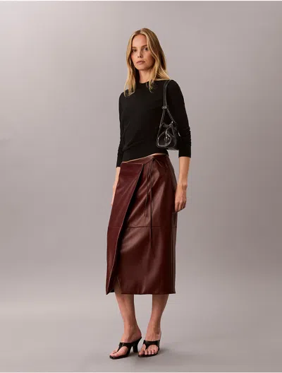 Calvin Klein Women's Faux Leather Midi Wrap Skirt In Black