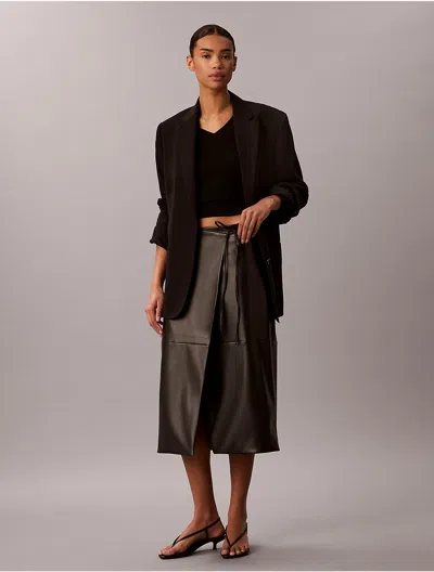Calvin Klein Women's Faux Leather Midi Wrap Skirt In Black