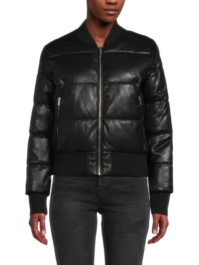 Calvin Klein Women's Faux Leather Puffer Jacket In Black