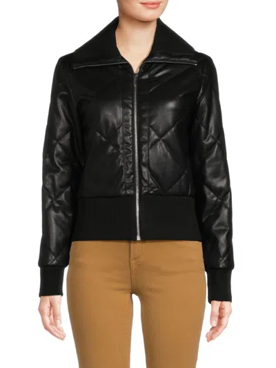 Calvin Klein Women's Faux Leather Quilted Jacket In Black