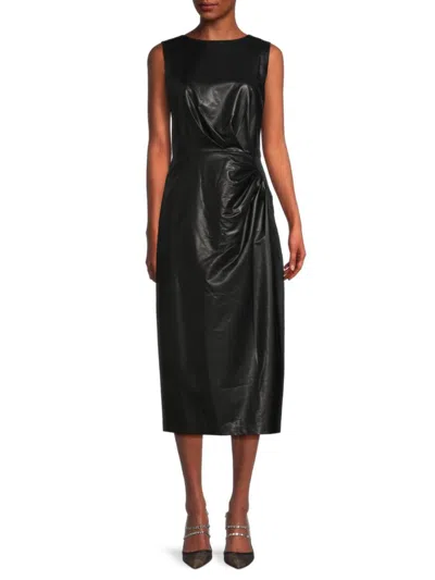Calvin Klein Women's Faux Leather Sheath Dress In Black