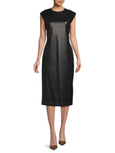 Calvin Klein Women's Faux Leather Sheath Midi Dress In Black