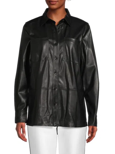 Calvin Klein Women's Faux Leather Shirt In Black