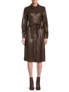 Calvin Klein Women's Faux Leather Shirtdress In Brown