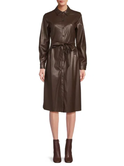 Calvin Klein Women's Faux Leather Shirtdress In Brown