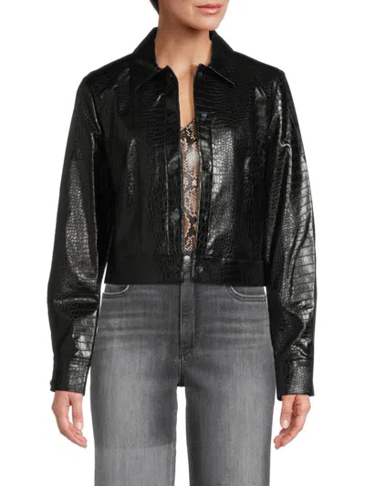Calvin Klein Women's Faux Leather Trucker Jacket In Black