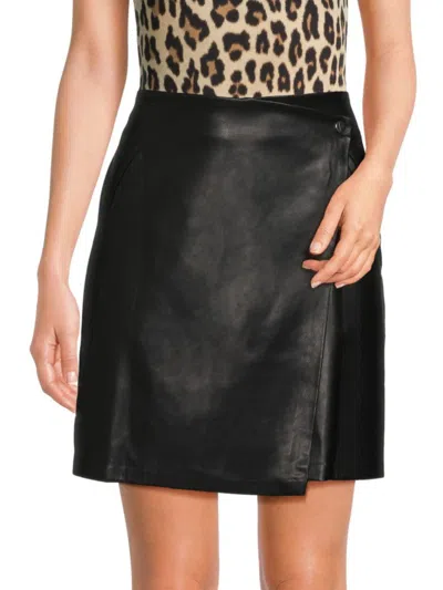 Calvin Klein Women's Faux Leather Wrap Skirt In Black