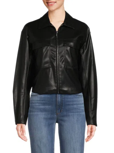 Calvin Klein Women's Faux Leather Zip Biker Jacket In Black