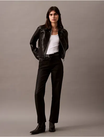 Calvin Klein Women's Faux Leather Zip Biker Jacket In Black Beauty