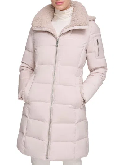 Calvin Klein Women's Faux Shearling Down Coat In Cappucino