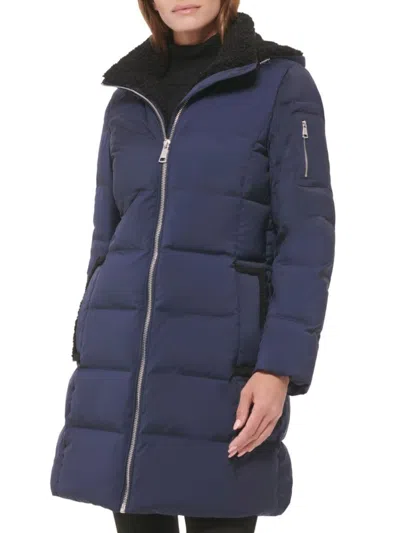 Calvin Klein Women's Hooded Faux Fur Lined Down Jacket In Dark Navy
