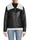 Calvin Klein Women's Faux Shearling Trim Moto Jacket In Latte