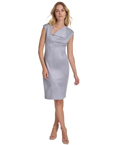 Calvin Klein Women's Faux-suede Fold-neck Cap Sleeve Dress In Slate |  ModeSens