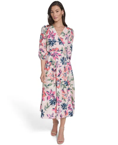 Calvin Klein Women's Faux Wrap Midi Dress In Multi