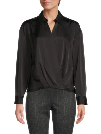 Calvin Klein Women's Faux Wrap Top In Black