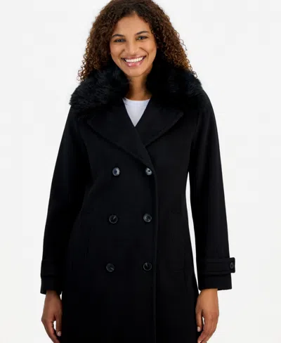 Calvin Klein Women's Faux-fur Collar Tailored Coat In Black