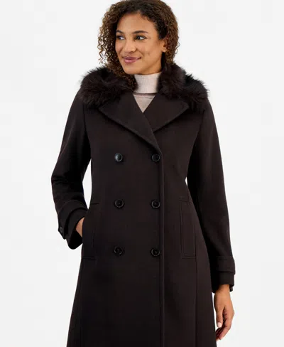 Calvin Klein Women's Faux-fur Collar Tailored Coat In Brown