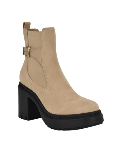 Calvin Klein Women's Fayth Block Heel Lug-sole Booties In Light Natural Multi