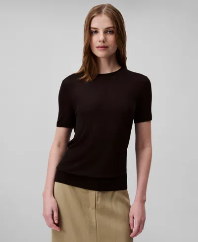 Calvin Klein Women's Fine Gauge Short-sleeve Sweater In Black