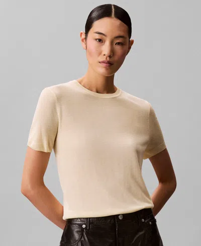 Calvin Klein Women's Fine Gauge Short-sleeve Sweater In White