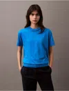 Calvin Klein Women's Fine Knit Mock Neck T-shirt In Halogen Blue