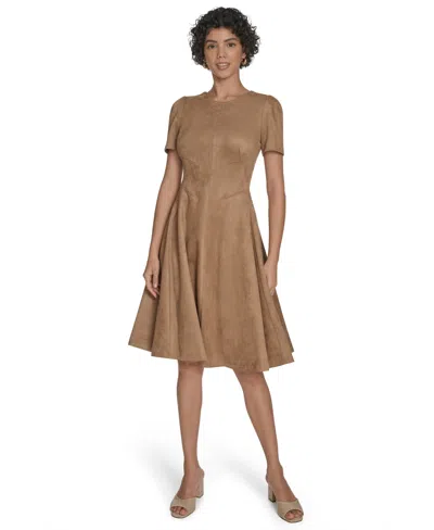 Calvin Klein Women's Fit And Flare Short Dress In Brown