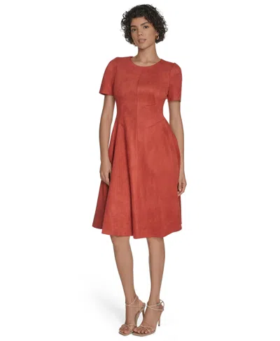 Calvin Klein Women's Fit And Flare Short Dress In Brown