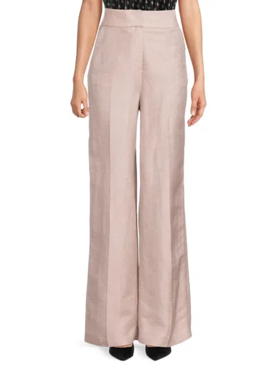 Calvin Klein Women's Flat Front Linen Blend Pants In Khaki