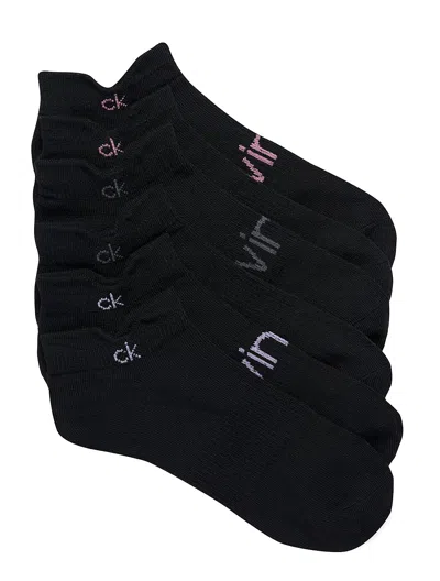 Calvin Klein Women's Flat Knit Double Tab 3-pack No Show Socks In Black