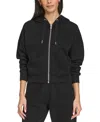 Calvin Klein Women's Fleece Crop Zip-front Long-sleeve Hoodie In Black