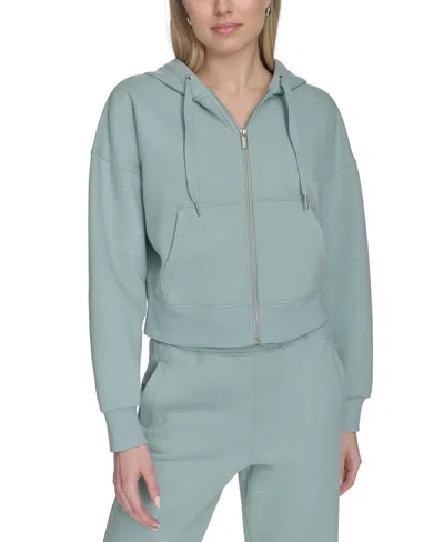 Calvin Klein Women's Fleece Crop Zip-front Long-sleeve Hoodie In Blue Surf