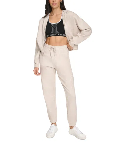 Calvin Klein Performance Women's Fleece Long-sleeve Zip-front Hoodie In Cortado Heather