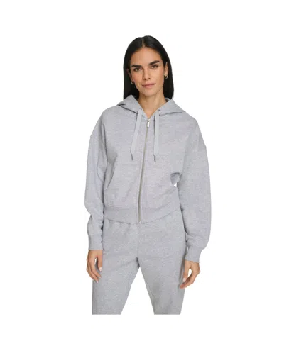 Calvin Klein Women's Fleece Crop Zip-front Long-sleeve Hoodie In Gray