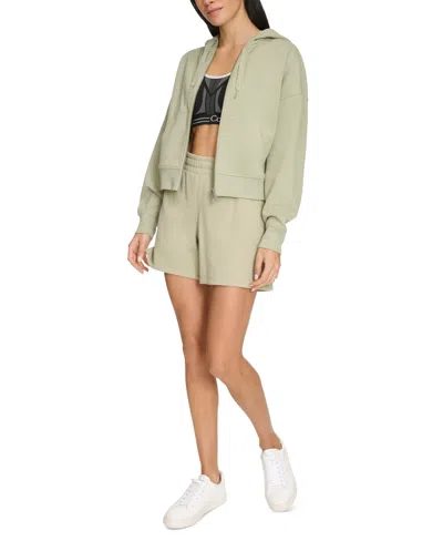 Calvin Klein Women's Fleece Crop Zip-front Long-sleeve Hoodie In Tea